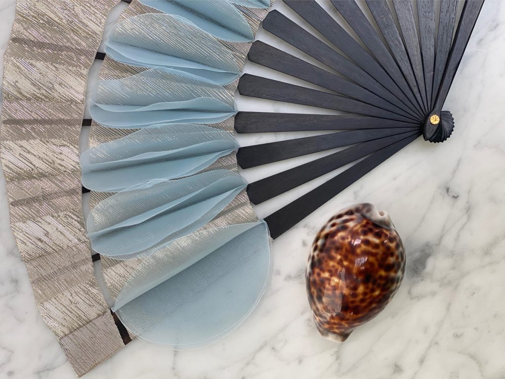 Celeste Lurex and Organza Cabriolet Petals Couture Hand-Fan